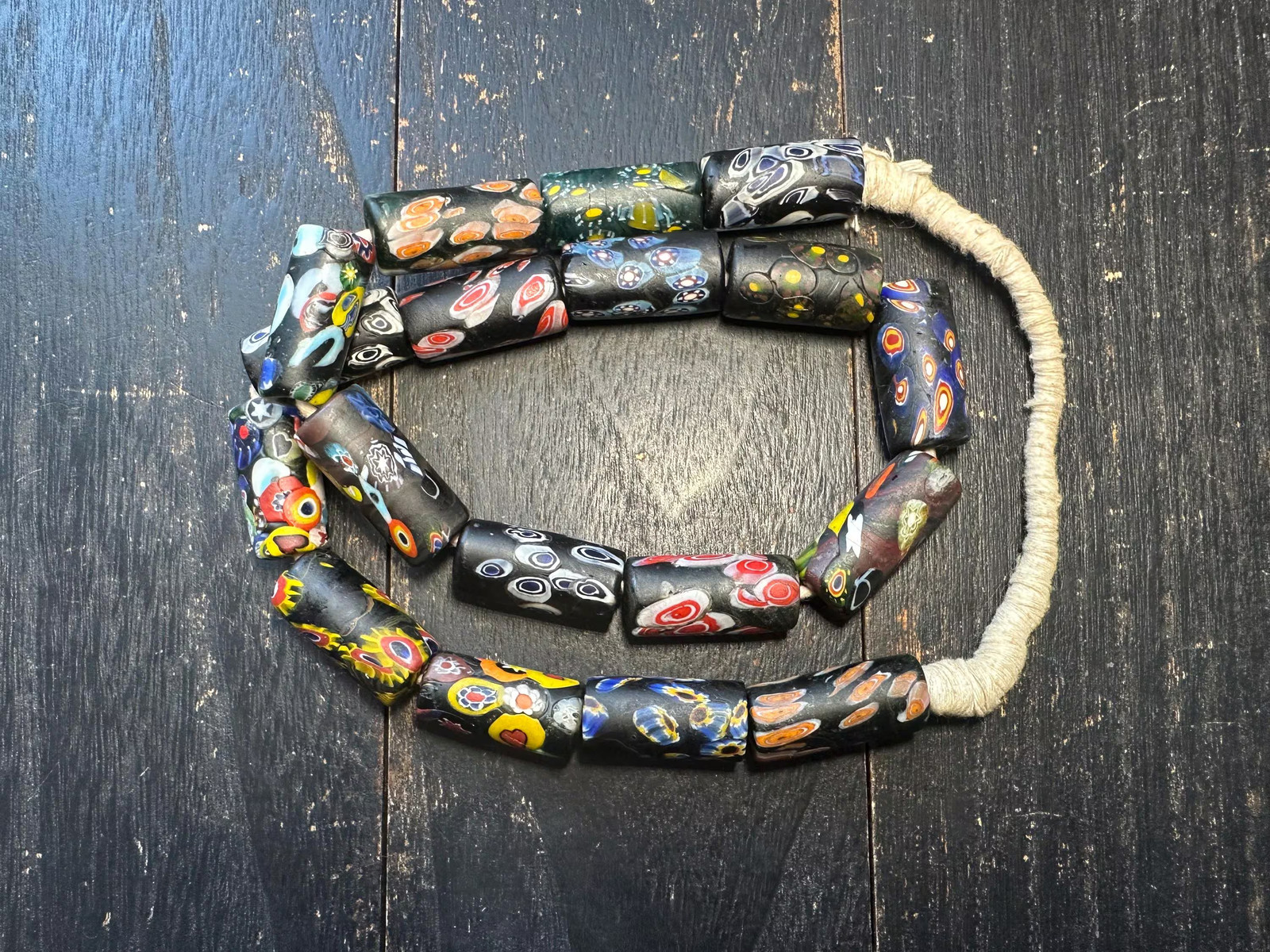 Vintage Style Millefiori Glass Bead Strand 23–24 Inches – Cylindrical Venetian
