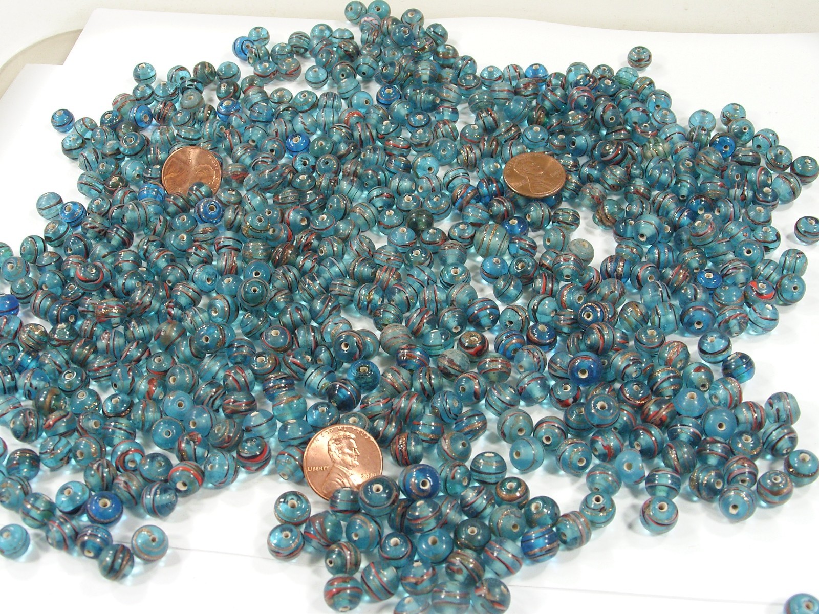 2 Pounds 8mm Round Blue India Handmade Glass Beads Wholesale Bulk (OLC-1) ⭐