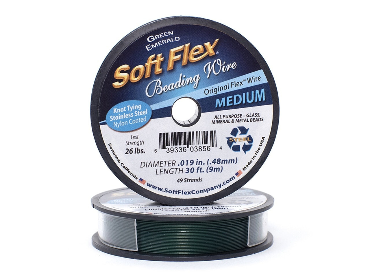 0.019in/0.48mm Green Emerald Soft Flex Medium Beading Wire 10/30/100ft