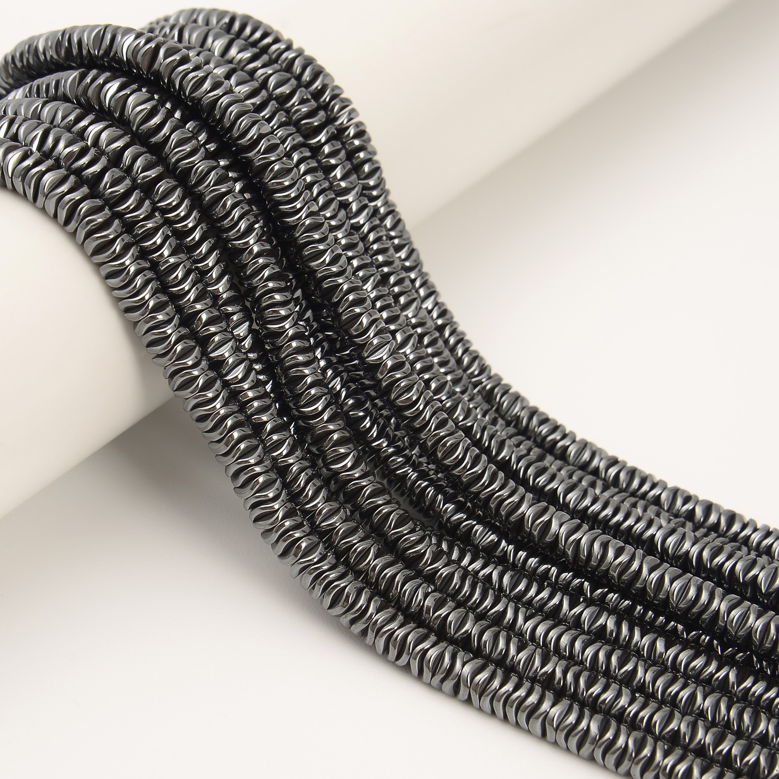Titanium 14K Gold/Gray/Silver Hematite Wavy Rondelle Discs 1.5x6mm 15.5″ Strand