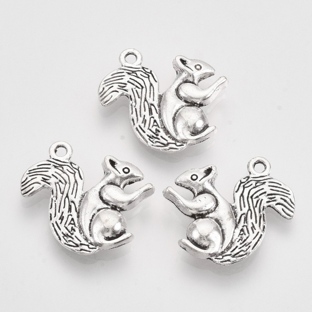 2 Squirrel Charms Antiqued Silver Animal Pendants 2 Sided Wildlife Rodent