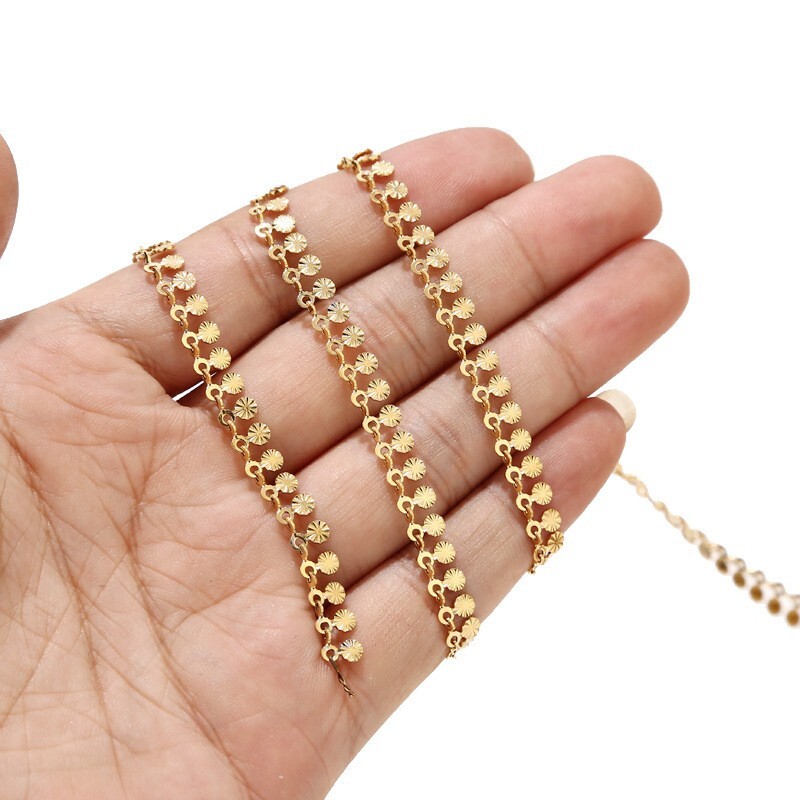 1meter gold stainless steel round charms chain findings 6mm
