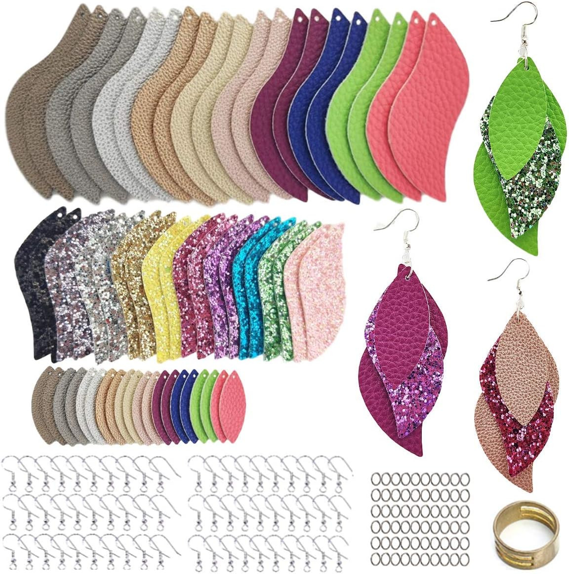 181 Pcs Leaf Faux Leather Earrings Making Kit for Beginner, Contains 60 Pre Cut