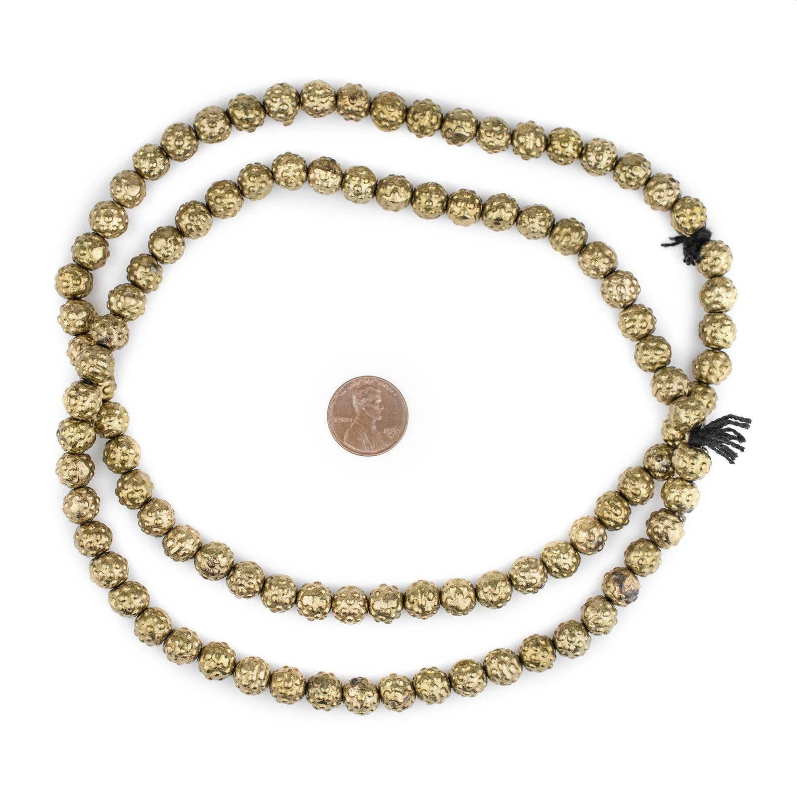 Brass Yoruba-Style Beads 9mm Nigeria African Round 16 Inch Strand Handmade