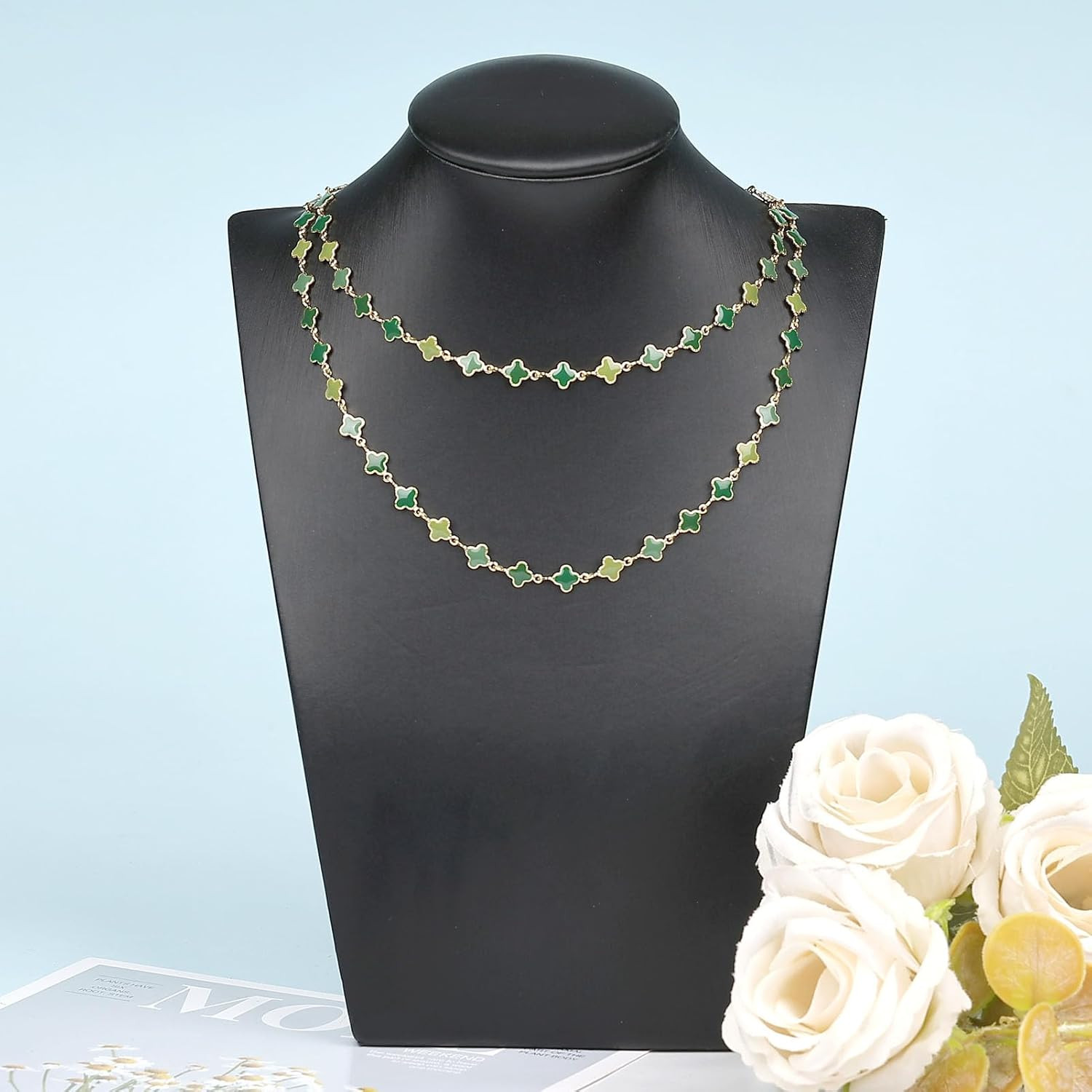 YOUBEIYEE 3 Meters Enamel Chain for Jewelry Making Green Oil Drip Four Leaf Clov
