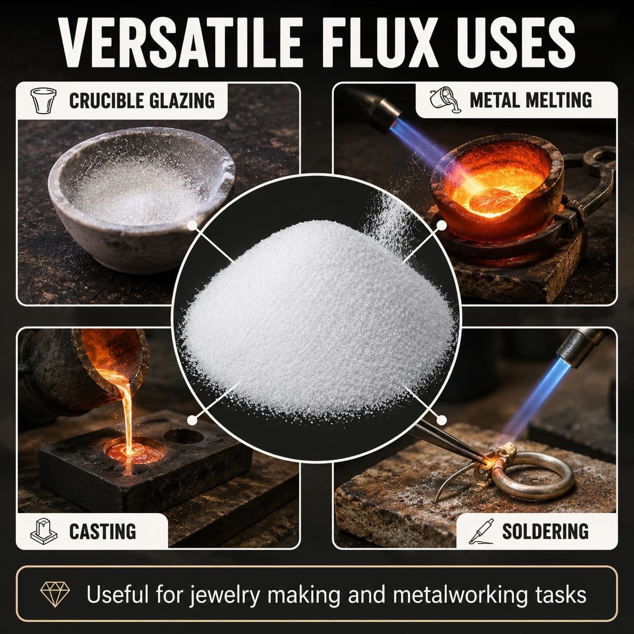 15.8 oz Borax Flux for Professional Jewelry Making | Pure Gold & Silver Melting