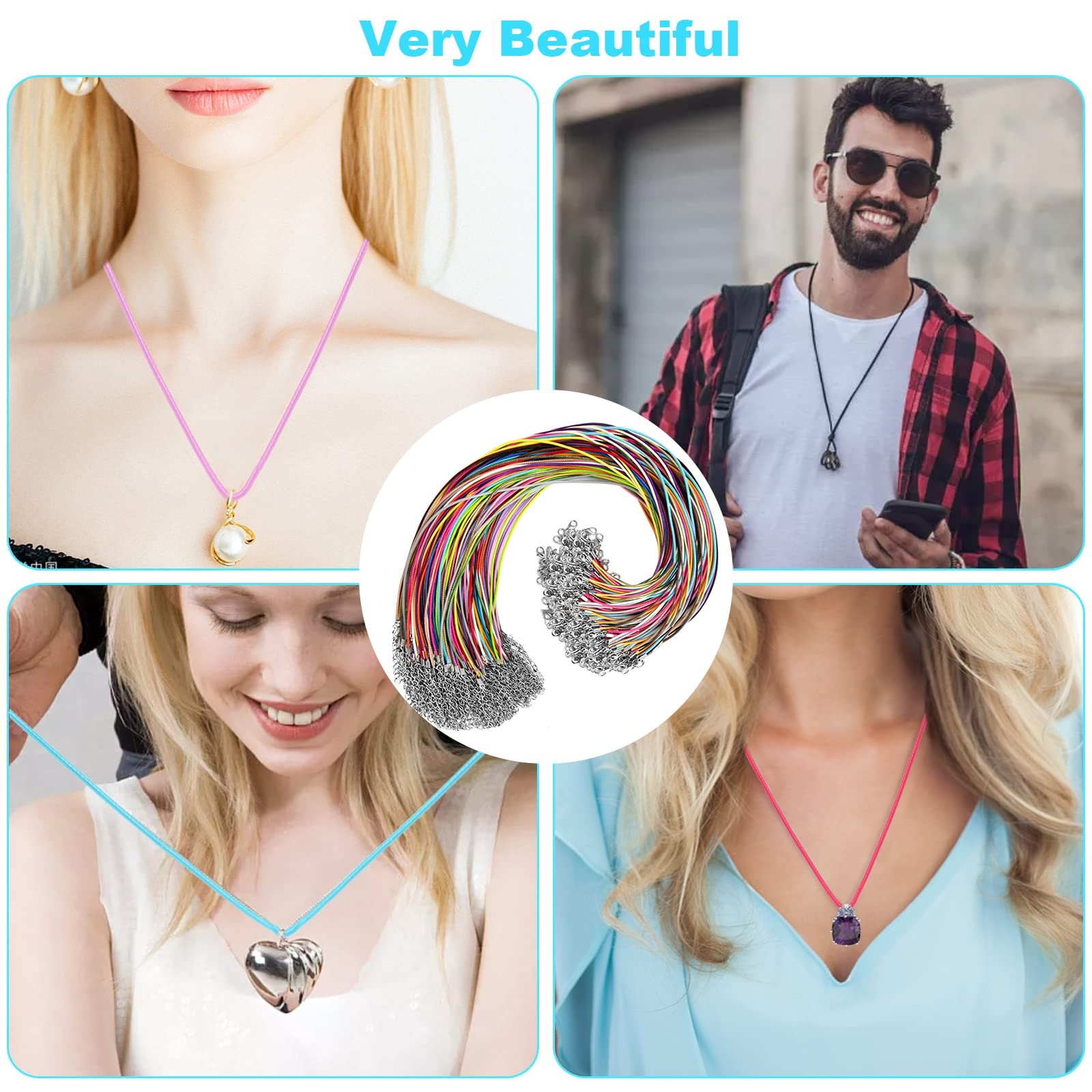 100 Pcs Waxed Necklace Cord with Clasp for DIY Jewelry Making Bracelet Necklace