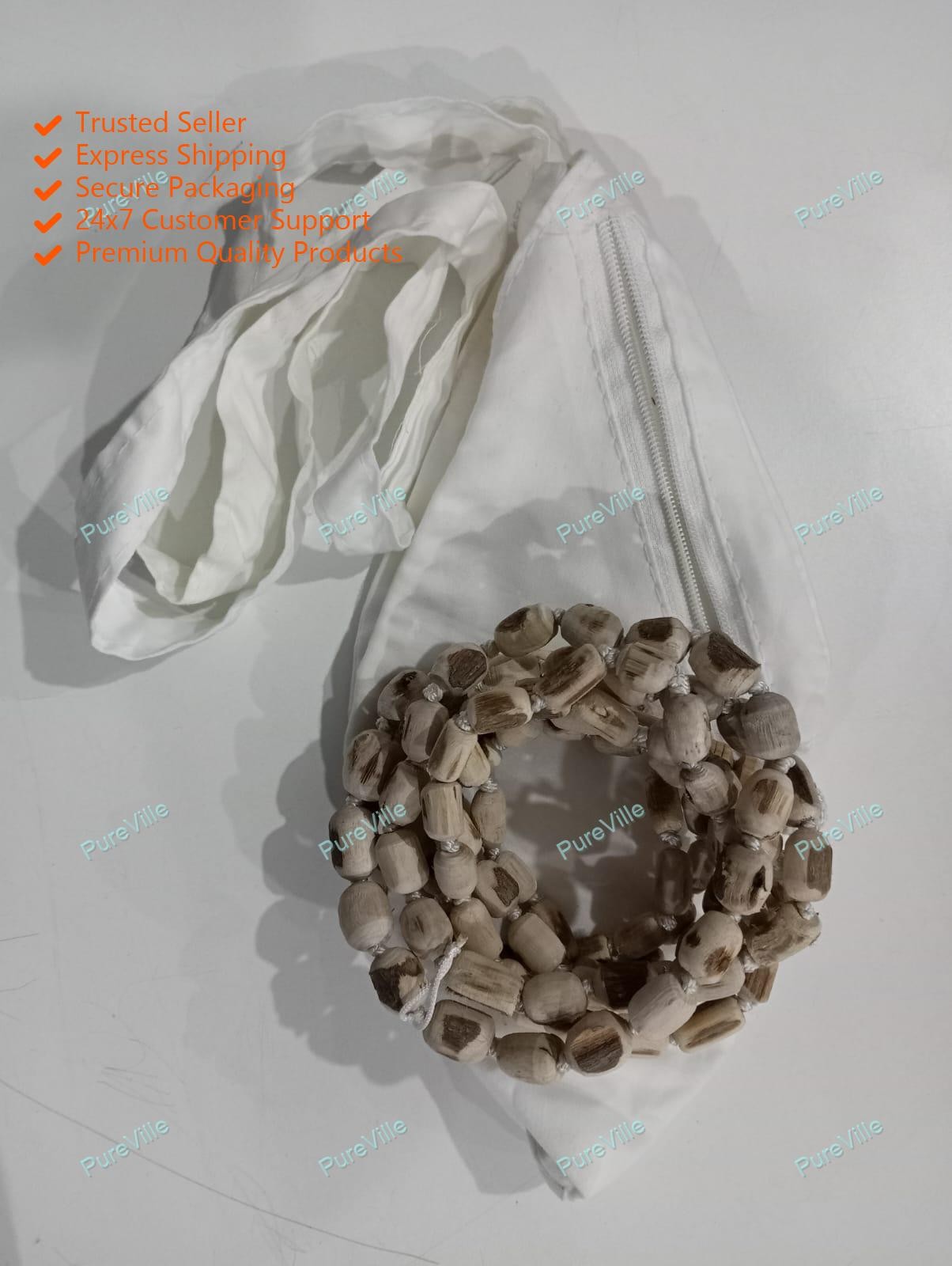 New 108 Beads Jaap Mala With White Gomukhi Bag Tulsi Jaap used in Hinduism