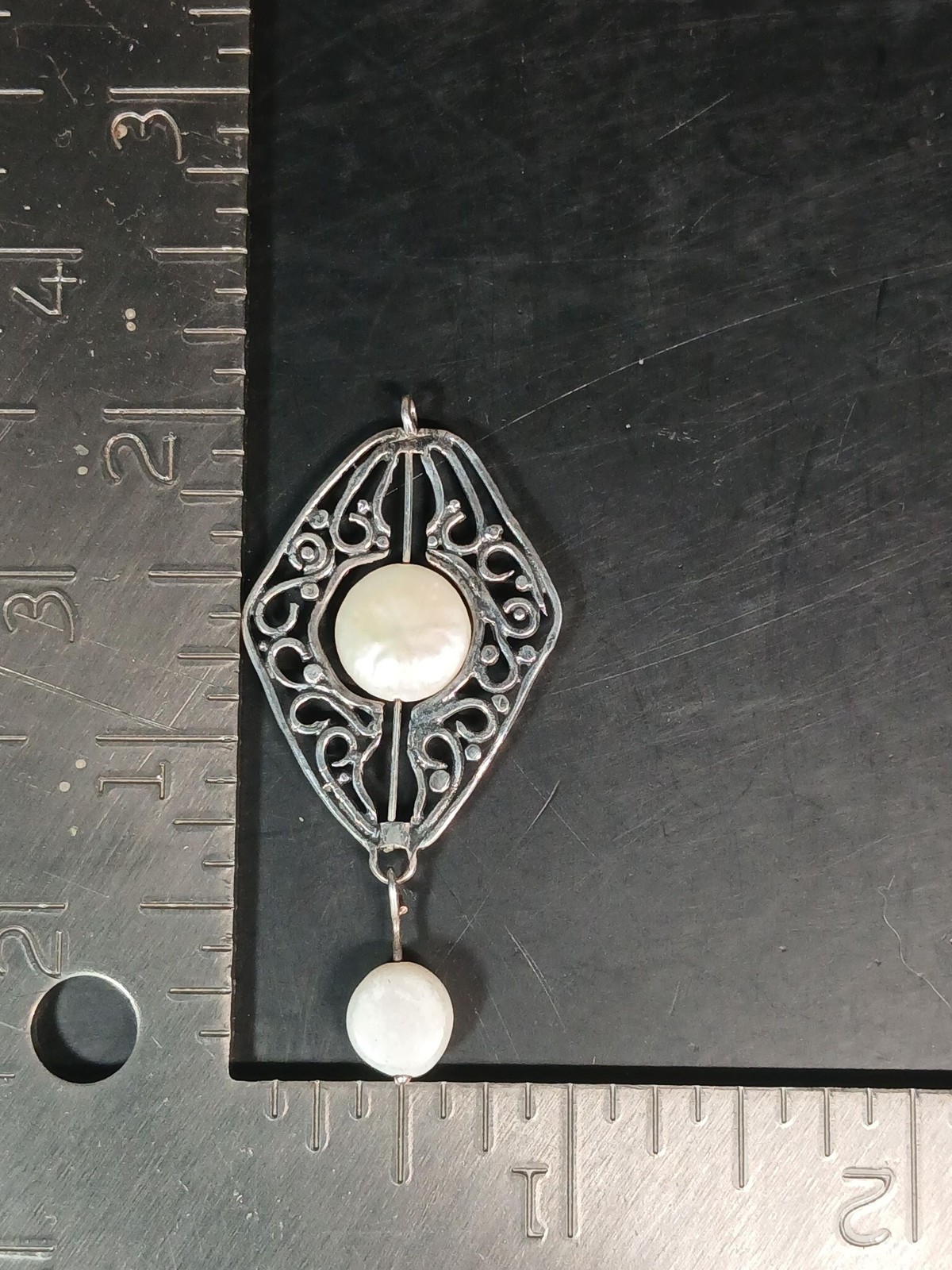 Sterling Silver 925 YAM Israel Mother of Pearl Pendant ~2″
