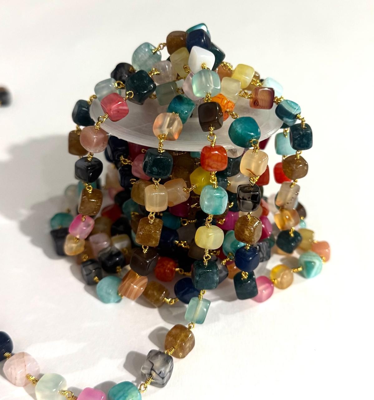 Multi-Color Cube Beads Rosary Chain Gold Plated DIY Jewelry Making Beaded Chain