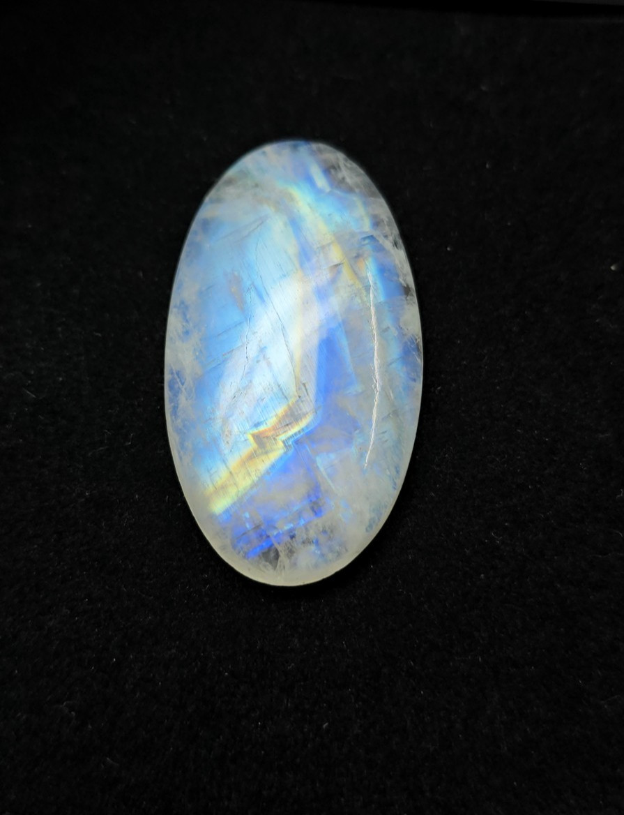 Natural Rainbow Moonstone Cabochon, Size 44x24x8mm, Loose Stone 68.20 Carat.