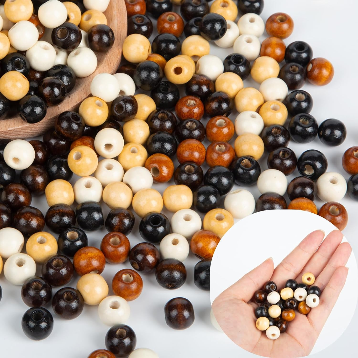 1000pcs 8mm Wooden Beads for Crafts, Large Hole Wood Beads Bulk, Natural Round