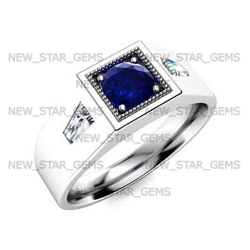 AAA+Quality Blue Sapphire Gemstone Ring For Men’s 925 Silver Anniversary Ring
