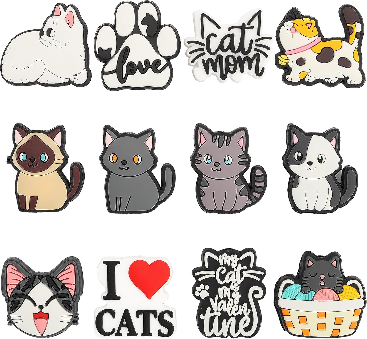 12Pcs Cat Silicone Focal Beads for Pens, Adorable Beadable Pen Charms Keychai…