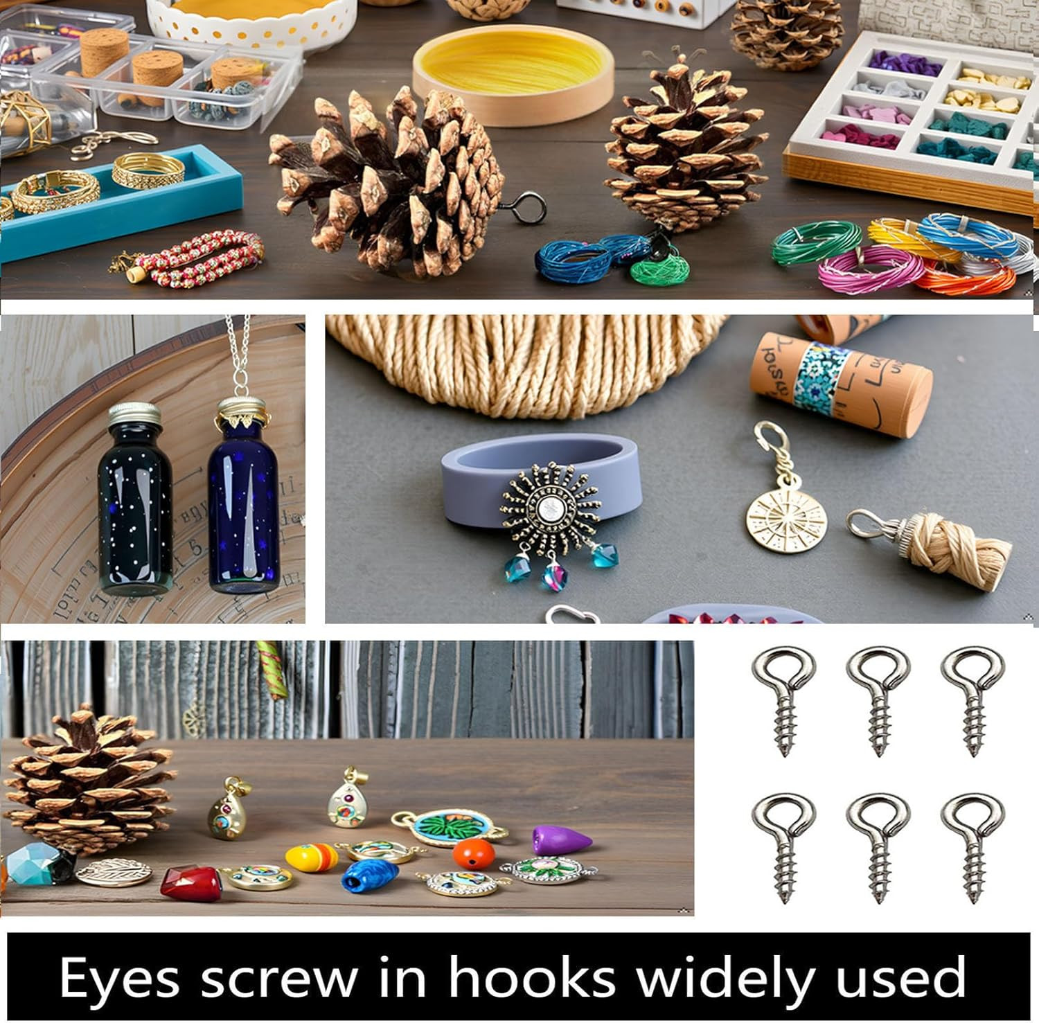 (304) Stainless Steel Small Mini Screw Eye Pins for Jewelry, Cork Bottles,Resin,