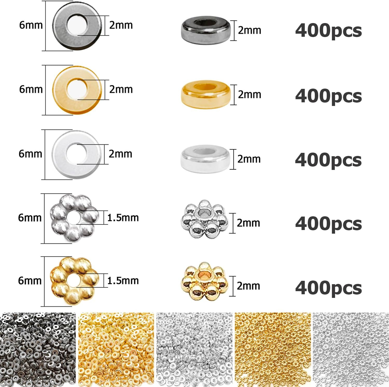 6Mm Flat round Spacer Beads, Clay Beads for Bracelets Making Kit, Heishi Polymer
