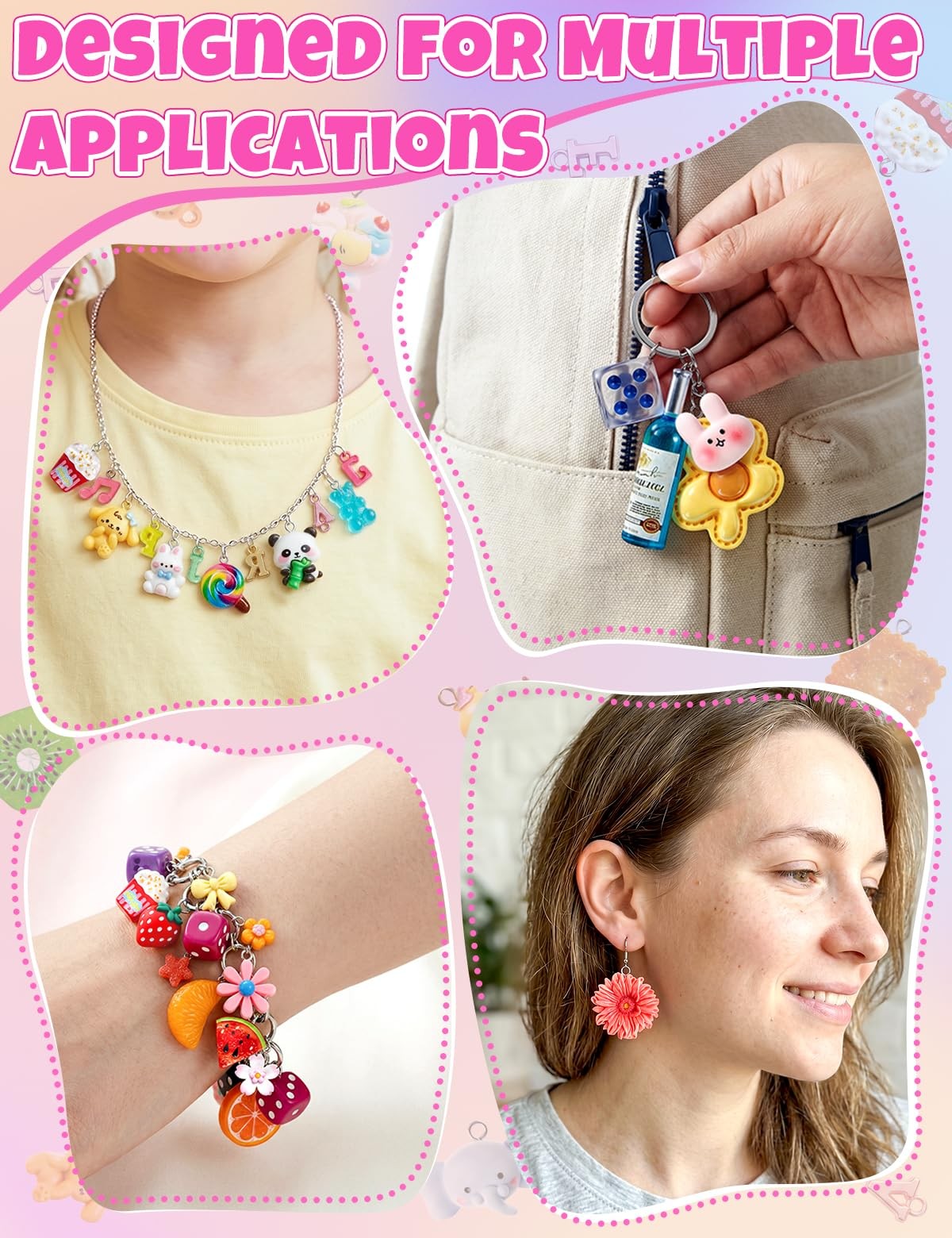 DIY Cute Resin Charms Mini Fruit Candy Animal Bracelet Keychain Jewelry Crafts