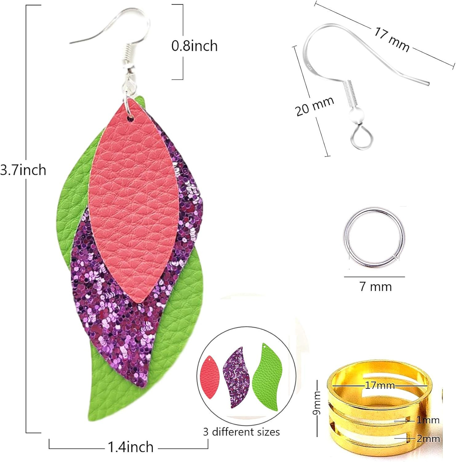 181 Pcs Leaf Faux Leather Earrings Making Kit for Beginner, Contains 60 Pre Cut