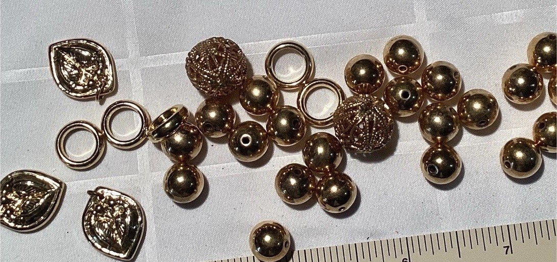 Gold Metallic Metal Round Spacer Beads & Jump Rings Lot, 8-8.9mm