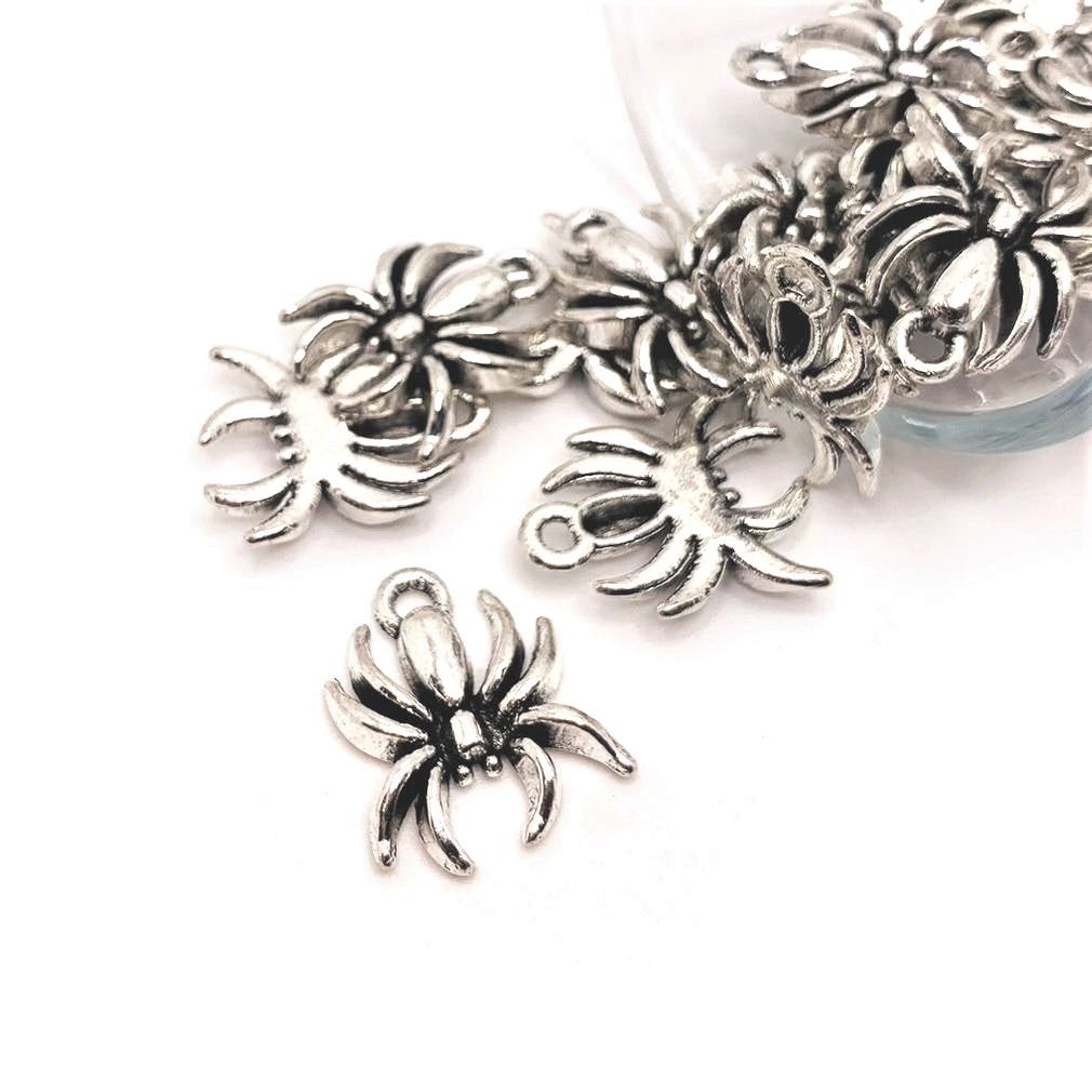 Silver Hanging Spider Charm, 18x14mm – US Seller