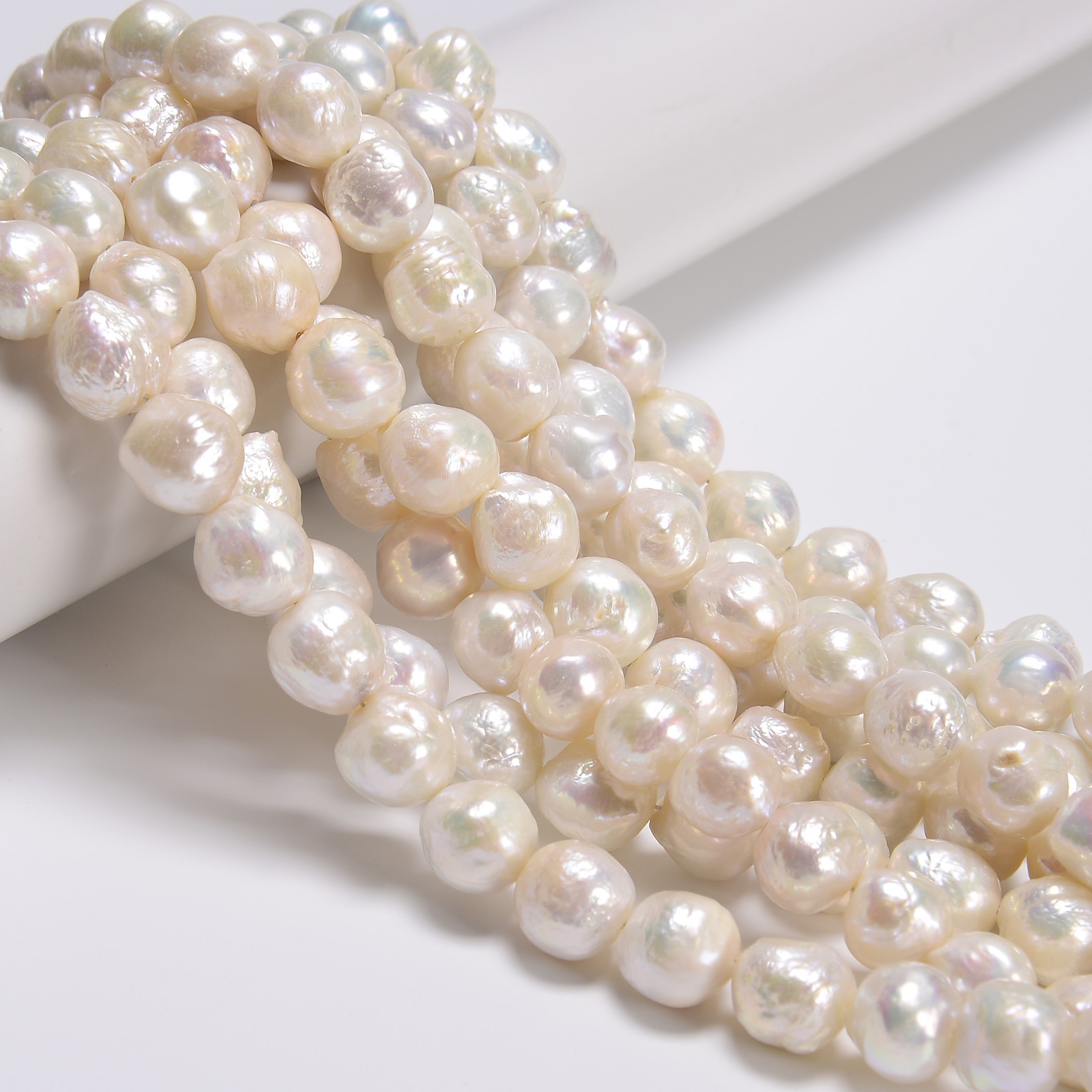 White Fresh Water Pearl Baroque Drop Shape Beads Size 10-11×11-12mm 15.5”Strand