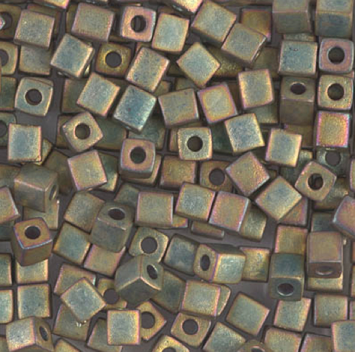 Miyuki 4mm Cube Beads – Matte Metallic Khaki Iris
