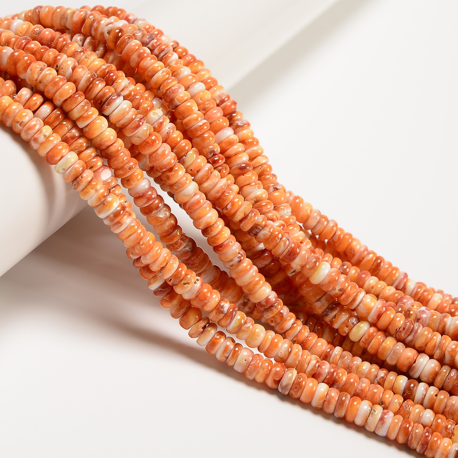 Natural Orange Spiny Oyster Smooth Rondelle Beads Size 3x6mm 16″ Strand