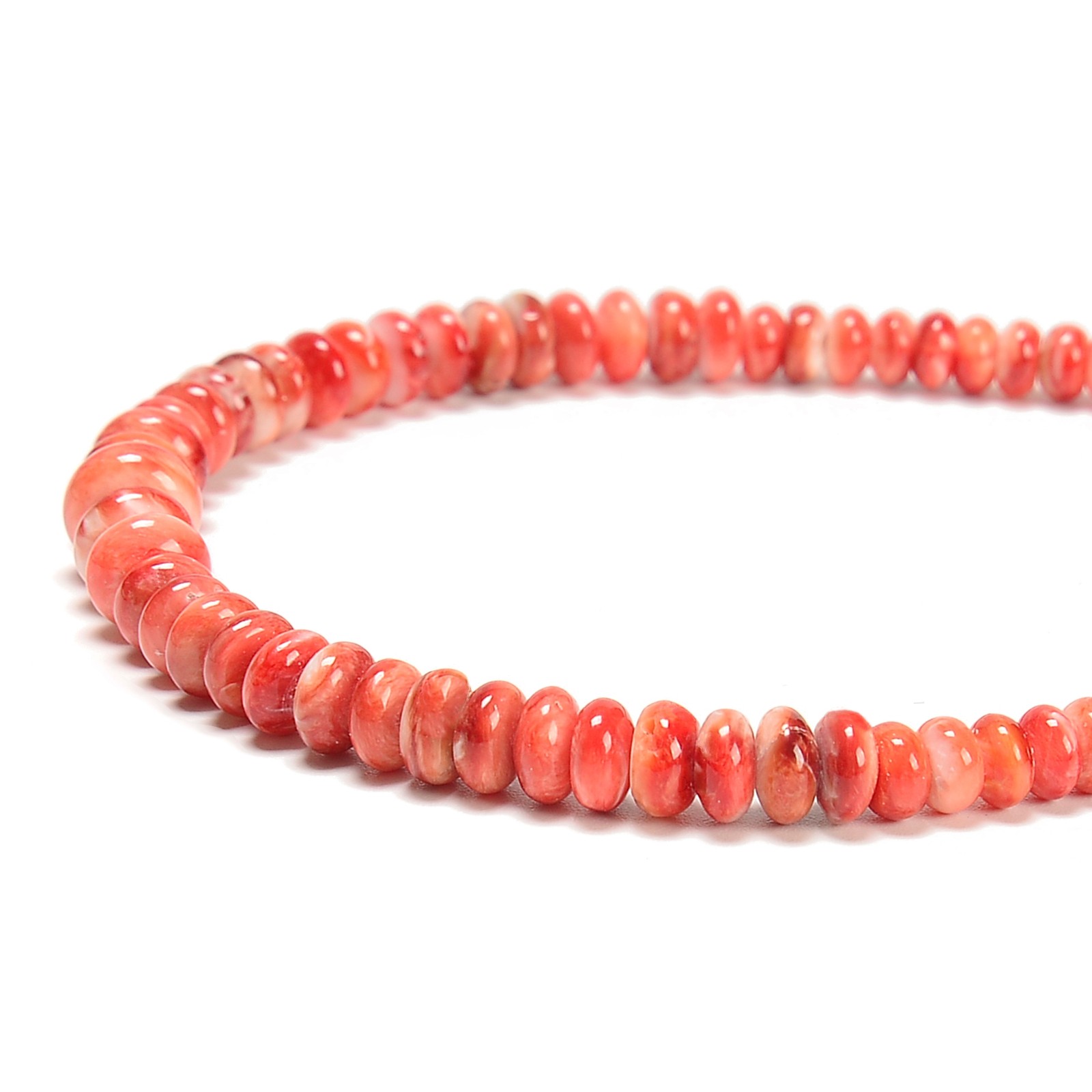 Graduated Natural Light Red Spiny Oyster Smooth Rondelle Beads 2-5×4-8mm 16″ Str