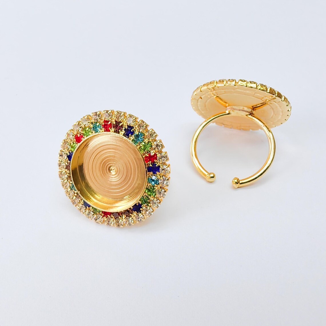 Colored Crystal, Ring Blank Bezel Setting 16mm 24k Shiny Gold G37410