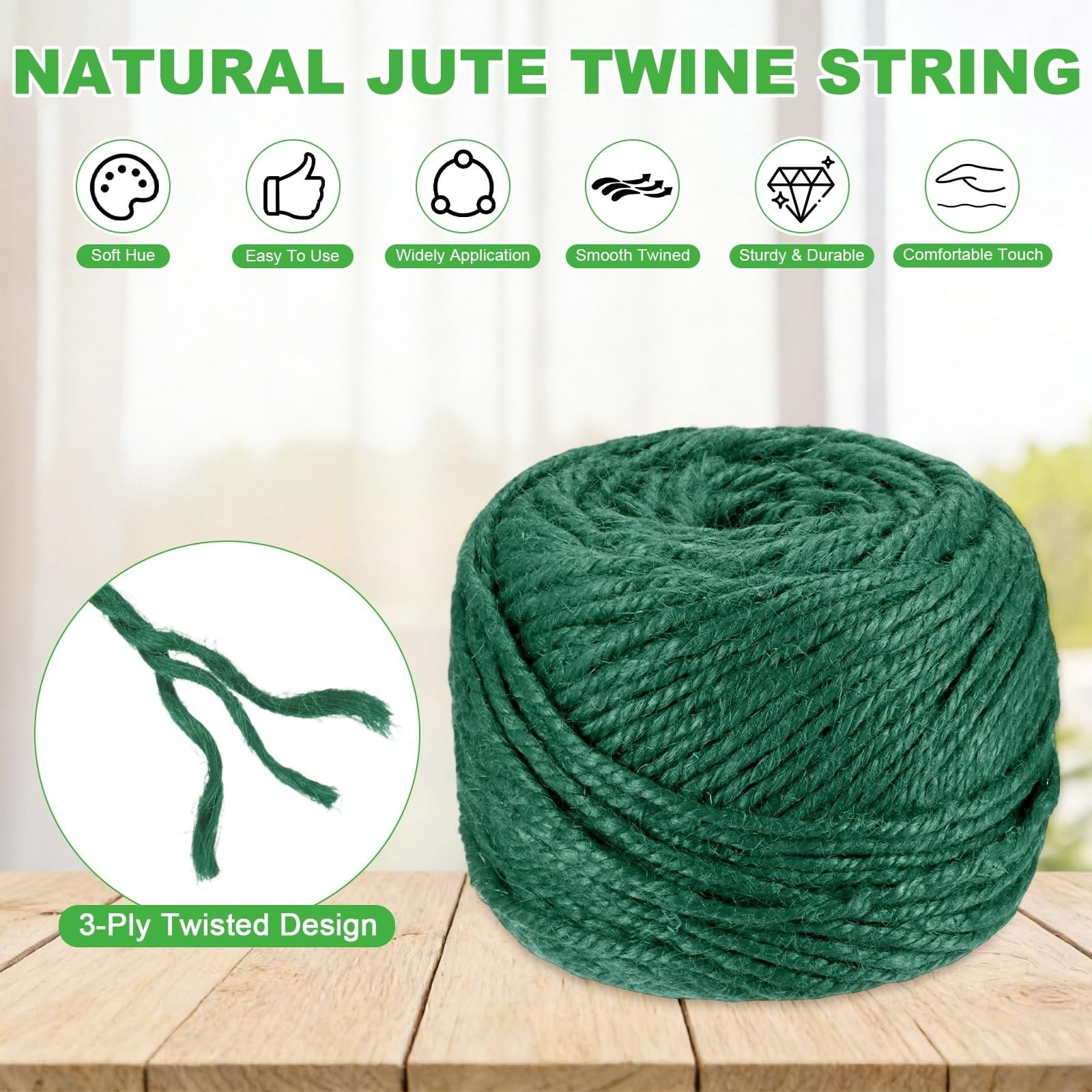 Natural Jute Twine String 3mm x 328ft – Durable Garden Twine for Crafts & Gift W