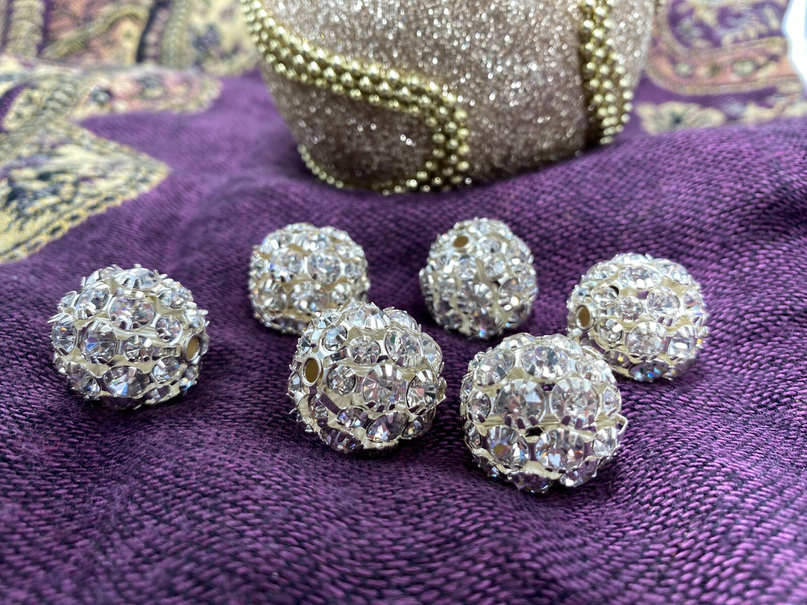 Rhinestone Ball Bead Round Clear White 20mm dia hole size 2mm DIY Jewelry 5 pcs