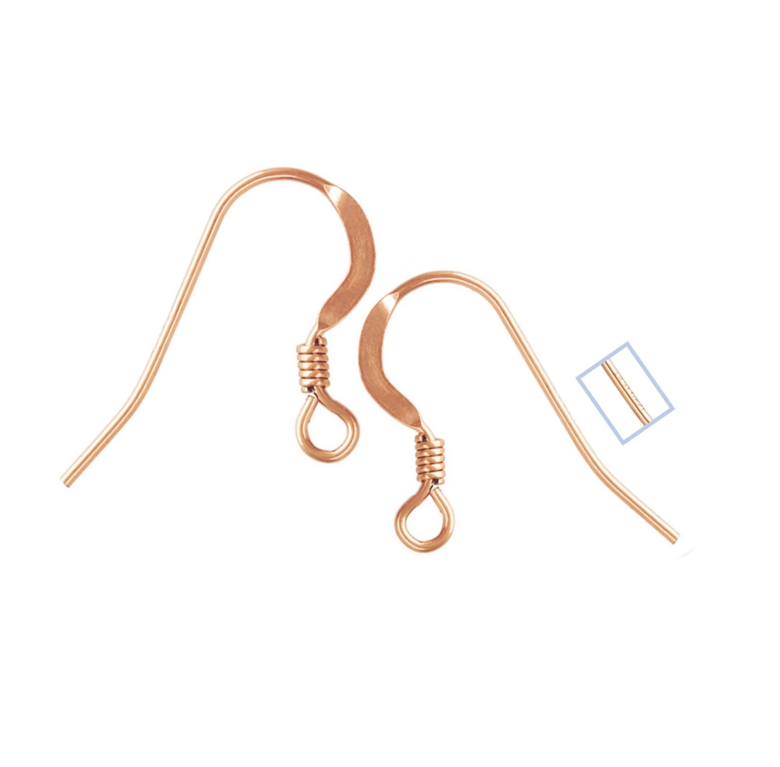 14k Rose Gold Filled Flat Coil Fishhook Ear Wires 4pcs #7201-1