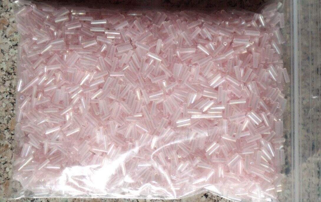 Bugle Bead, Shinny PINK Glass 6mm #3 Tube 50gm (Approx. 1,300)