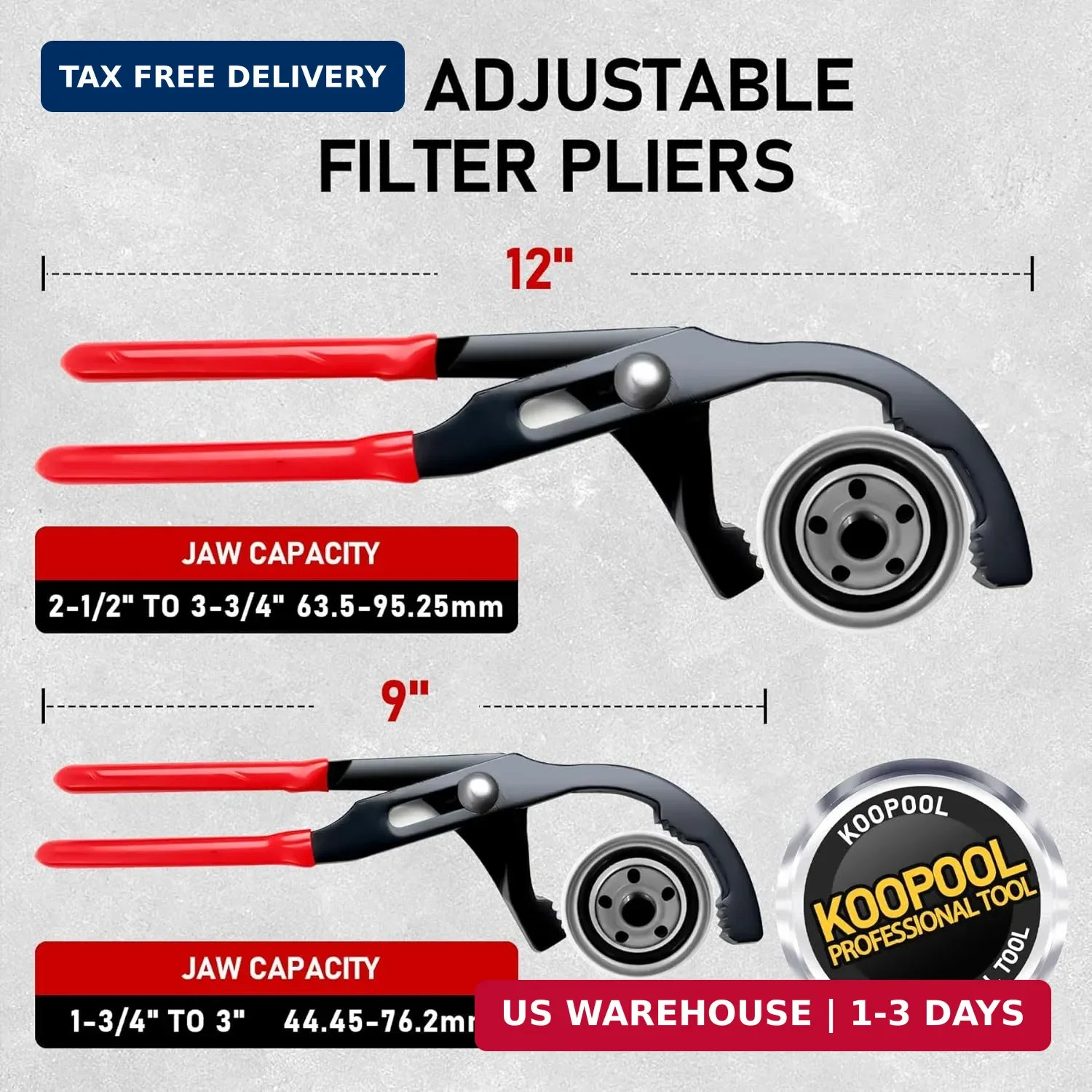 KOOPOOL Oil Filter Wrench Set, 8 Piece Adjustable Oil Filter Pliers 2-3/4″ to 5-