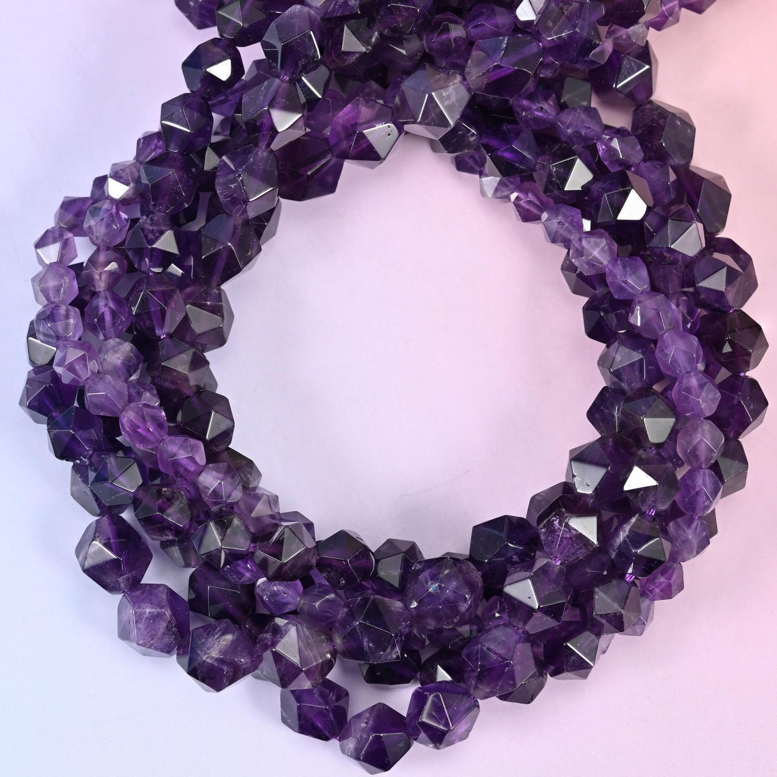 Purple Amethyst Diamond Star Cut Beads 6mm 8mm 10mm 15.5 Inch Strand