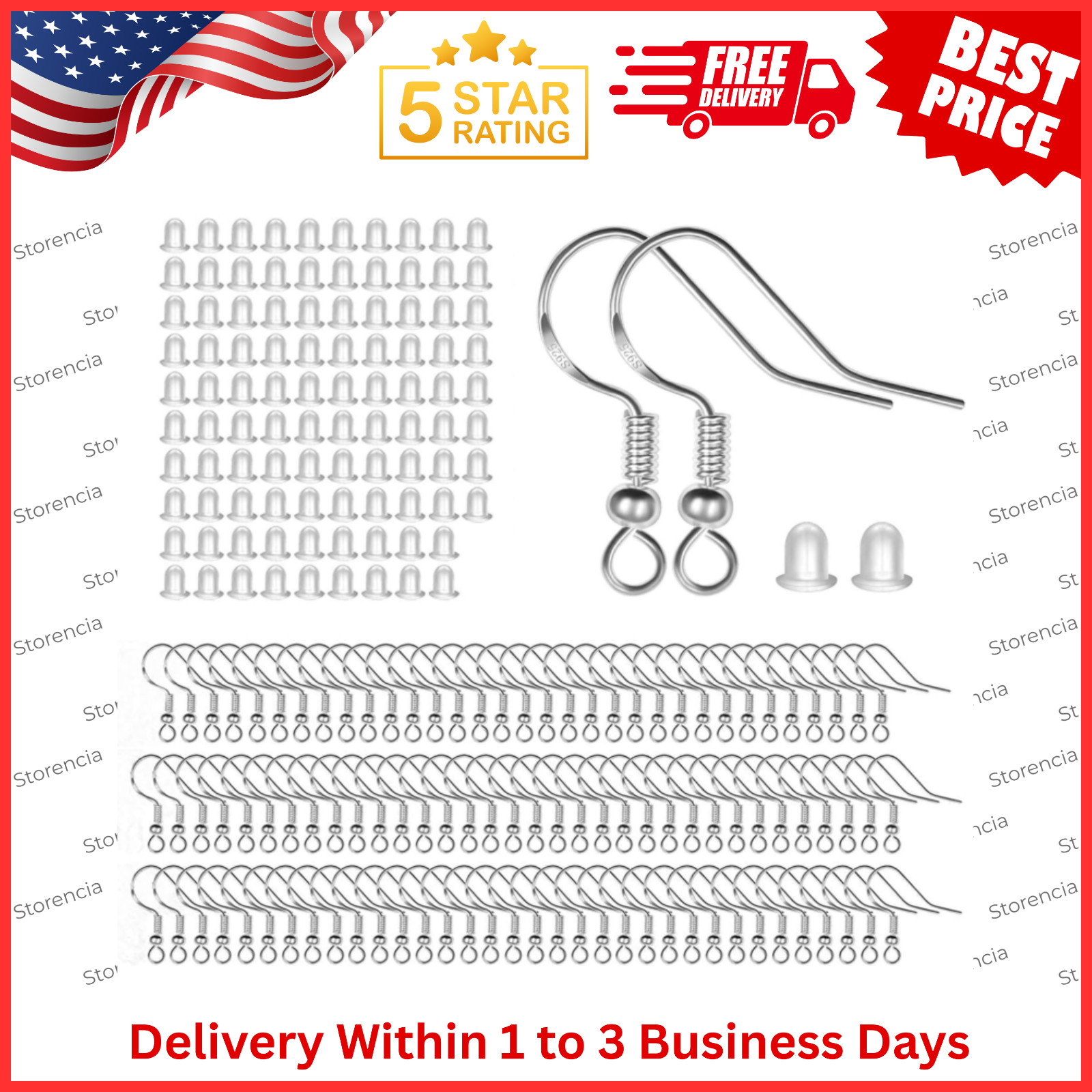 925 Sterling Silver Earring Hooks For Jewelry Making Supplies Kit 100Pcs&50pairs