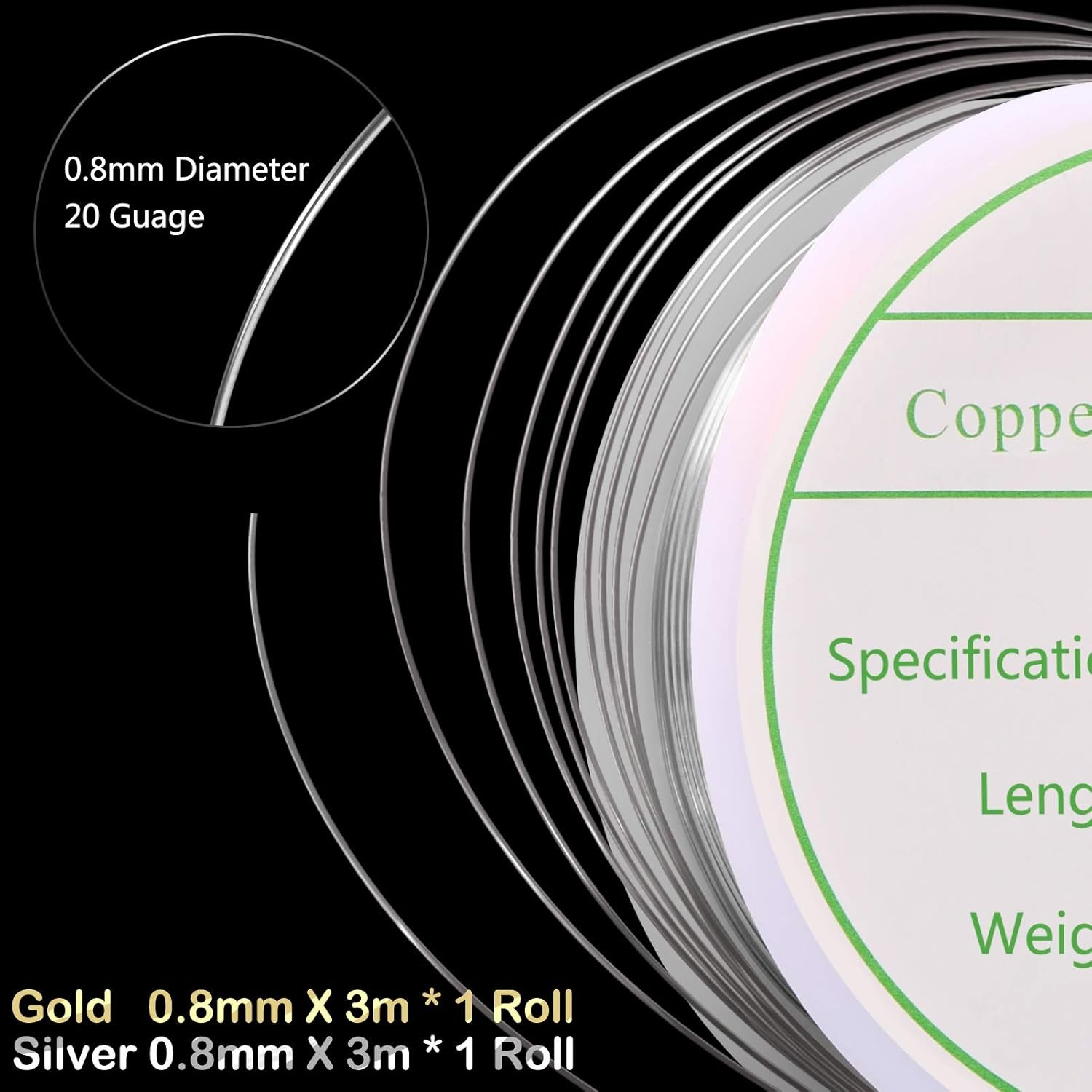 2 Pack Jewelry Craft Wire – 20 Gauge Tarnish Resistant Copper Beading Wire for J