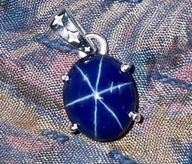 925 Silver Blue Star Sapphire Gemstone Pendant Birthday Gift For Men & Women
