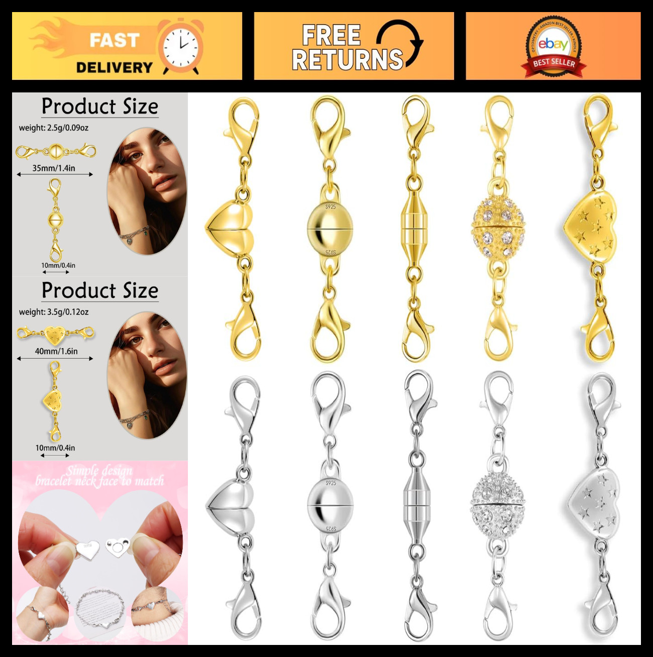 Magnetic Jewelry Clasps – Easy-to-Use Necklace & Bracelet Connectors, 10 Pack