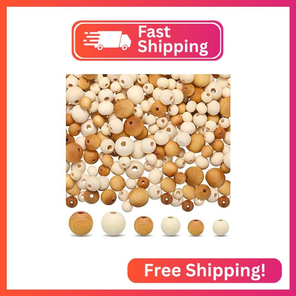 Hicarer 300 Pcs Wooden Beads for Crafts Bulk Unfinished Natural Wood Round Beads
