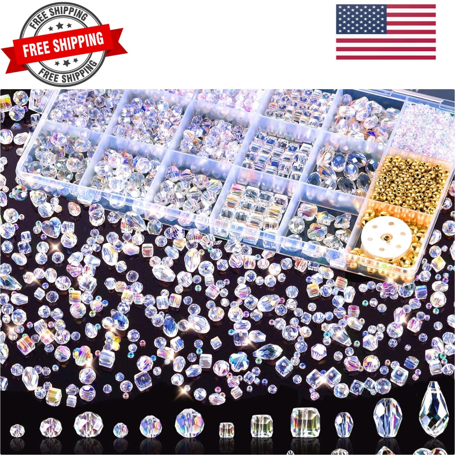 2000+ Pcs Crystal Glass Beads for Jewelry Making, 24 Styles 3-15mm Assorted F…