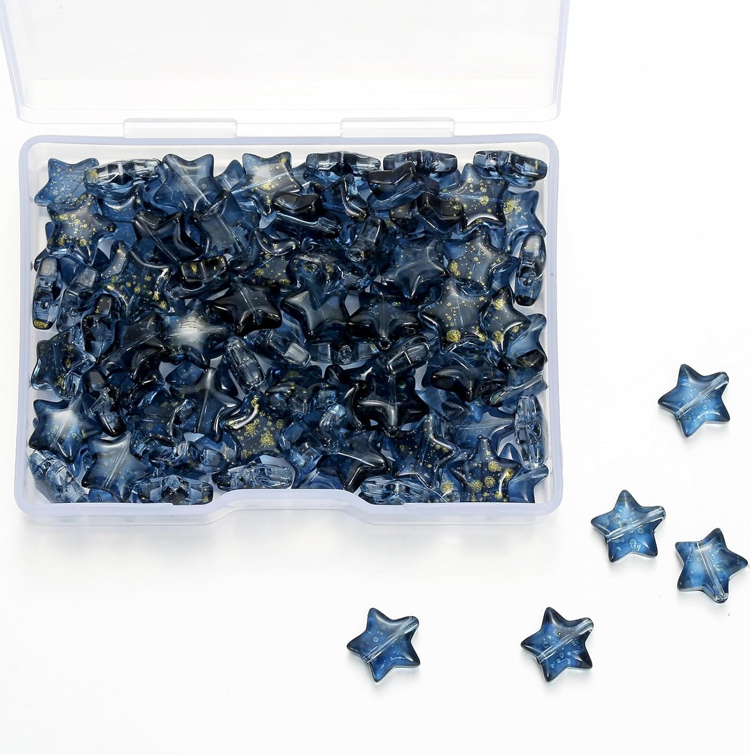100Pcs Dark Blue Glass Star Beads 10mm for Jewelry Making and Crafts