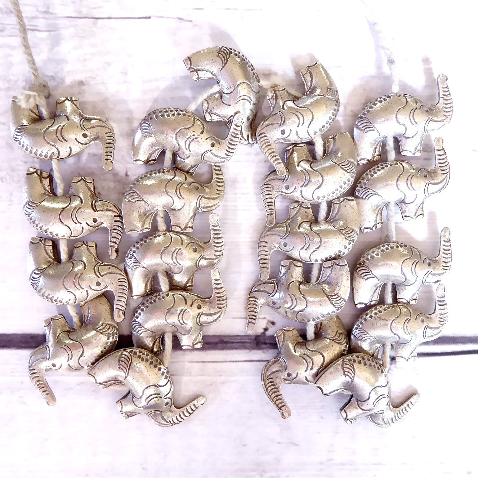 Karen Hill Tribe Fine Silver Two-Sided Handmade Elephant Beads, Lot of 4 Beads