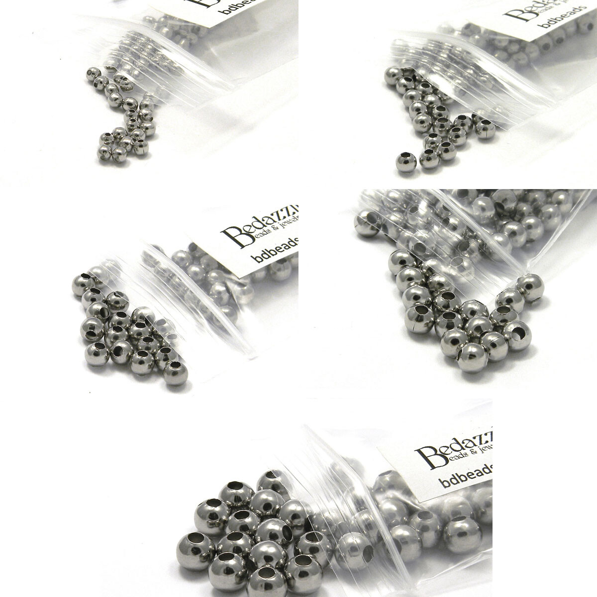 20 Hypoallergenic Surgical 304 Stainless Steel Silver Round Spacer Jewelry Beads