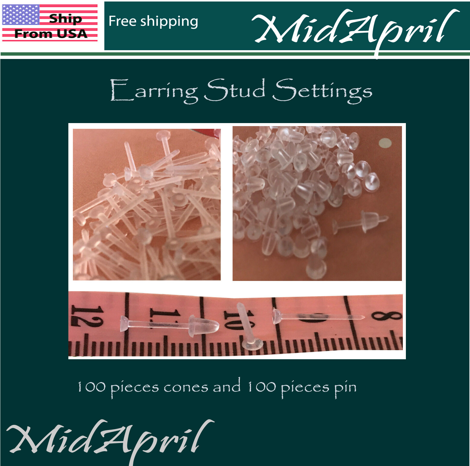 EARRING STUD SETTINGS ALLERGY FREE CLEAR PLASTIC 200 pieces
