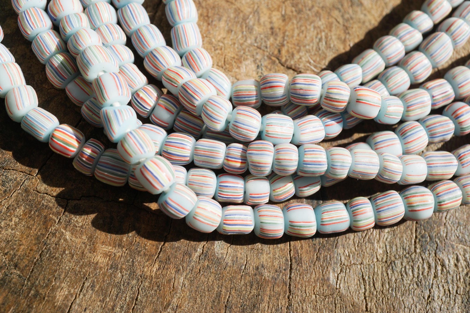 Blue with Stripes Java Glass Beads (4-6mm) Artisan Made (2809A278) Indonesian