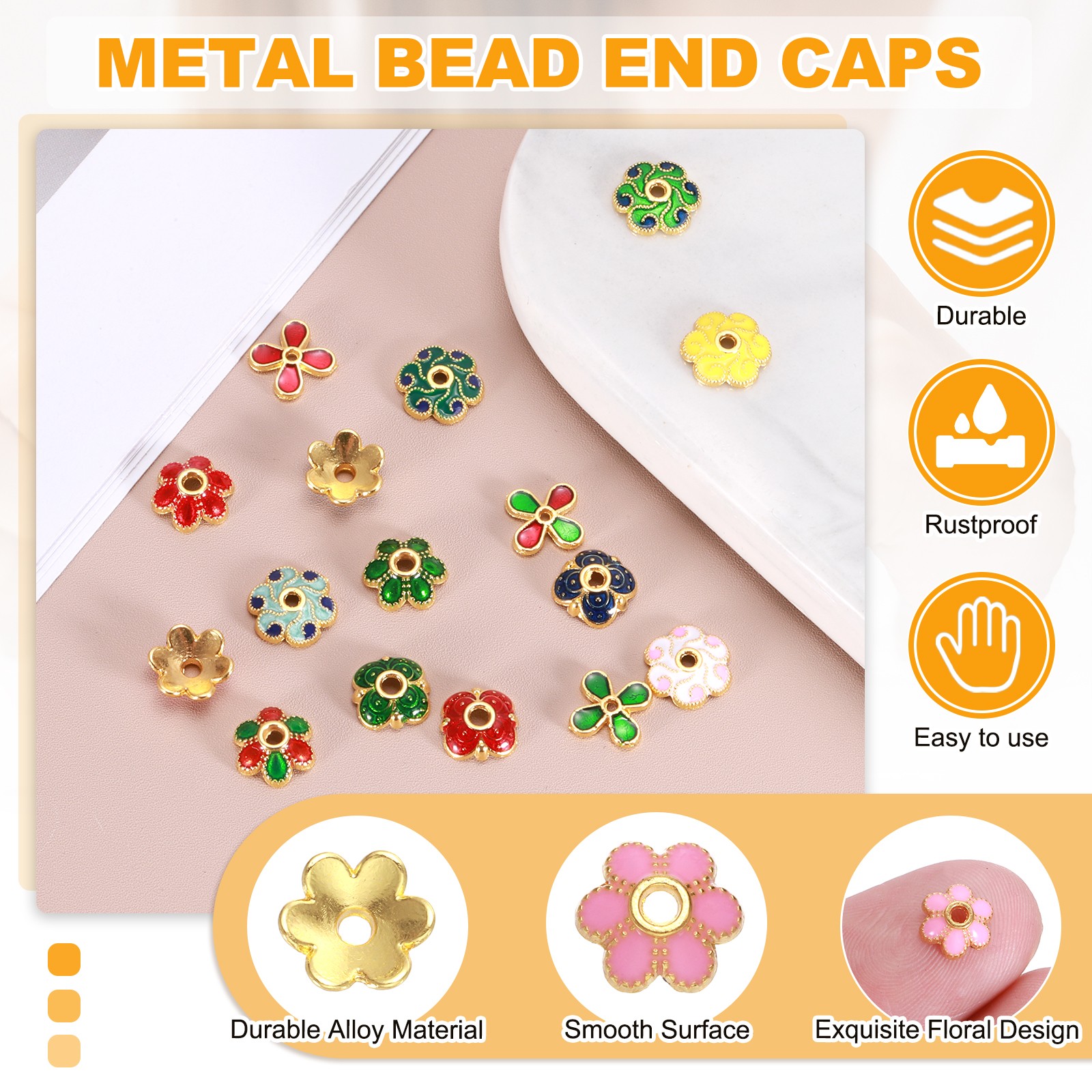 20Pcs 8x3mm Flower Beads Caps Enamel Bead End Spacers (Pink)