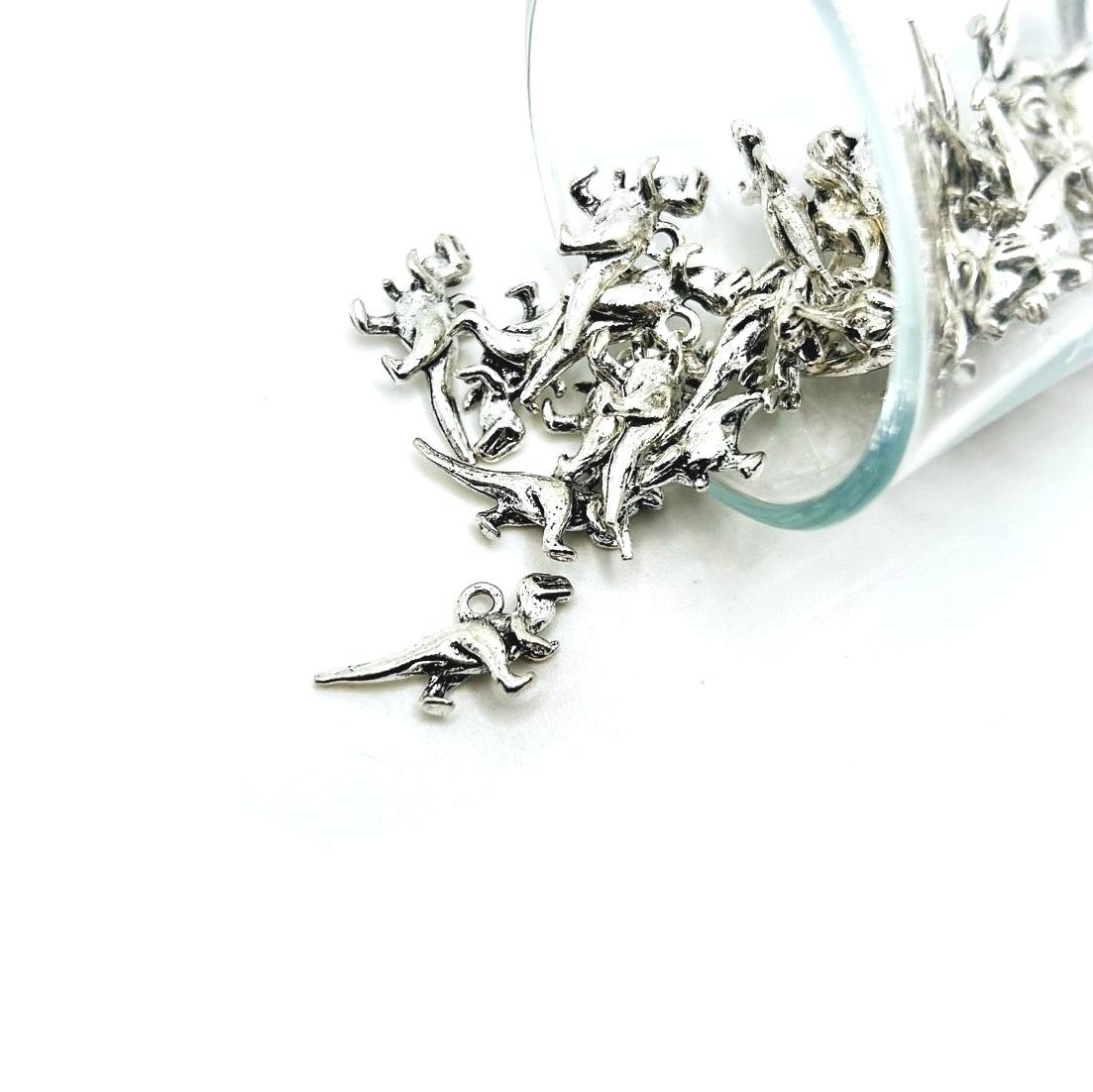 Silver T-Rex Dinosaur 3D Charms, 22x12mm – US Seller