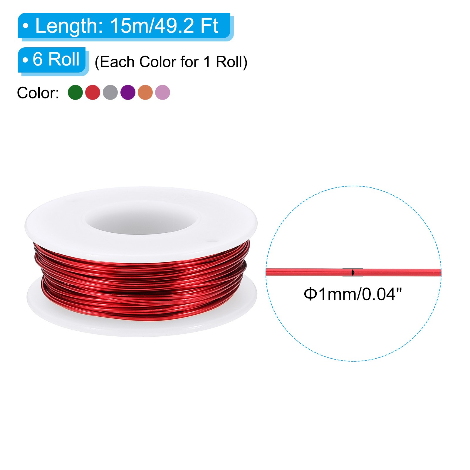 1mm 18G Iron Wire, Green/Pink/Blue/Silver for DIY