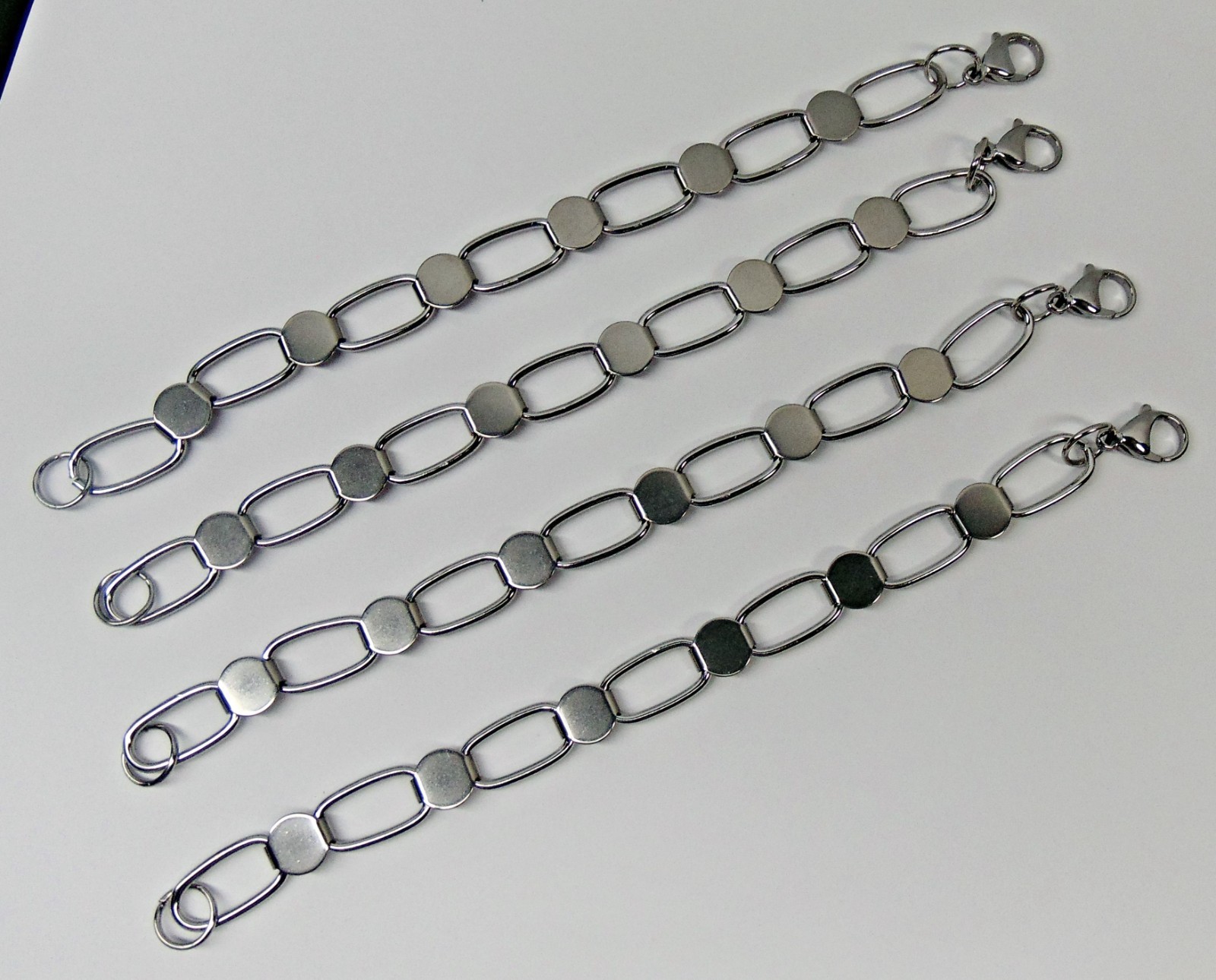 BRACELET BLANKS ~ Oval Link + Round Flat Pads 9mm ~ Stainless Steel 7-1/4″